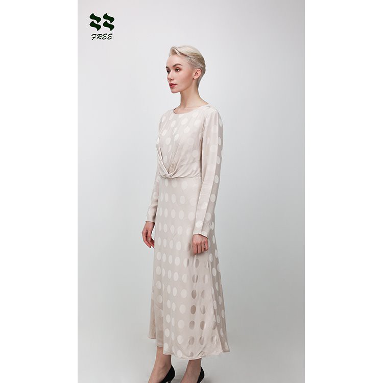 Simple Boat Neck With Full Sleeve Jacquard Long Dress